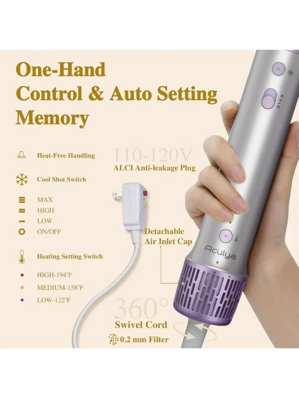 5-in-1 Hair Multi-Styler & Dryer, 1500W, Negative Ionic Technology for